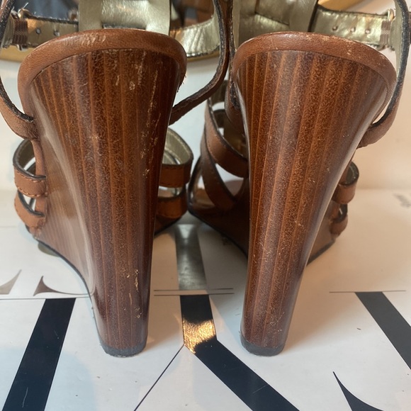 Nine West Gladiator Heech Double Ankle Strap Wedge Heels in Tan - Picture 4 of 16